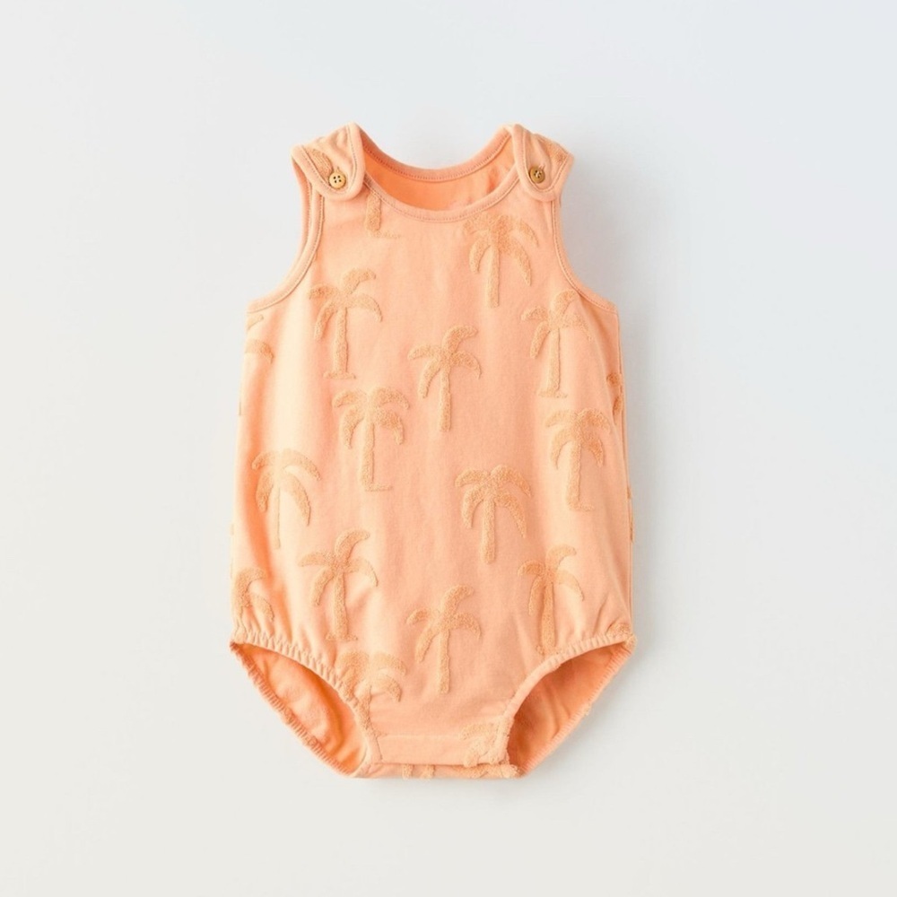 NWT Zara baby girls soft orange palm tree tank one piece romper 12-18 months